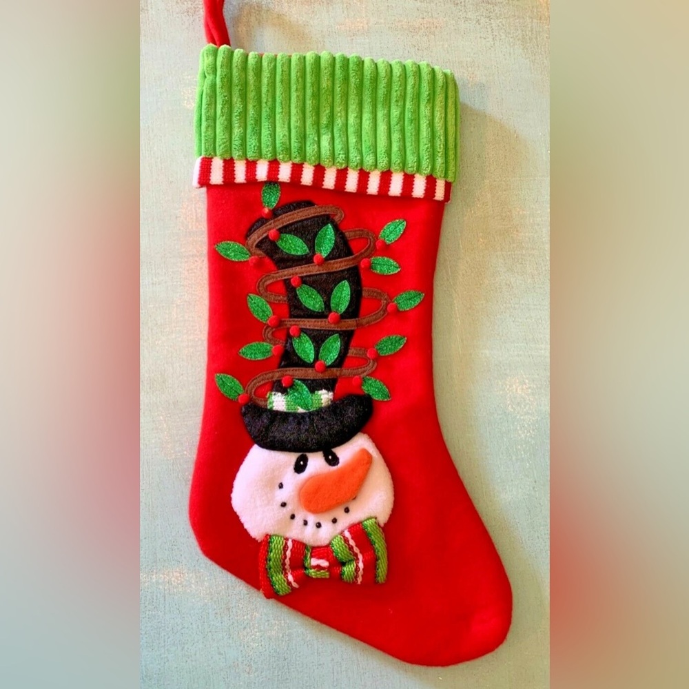 Boutique Felt SNOWMAN Applique Christmas Stocking 18" NEW